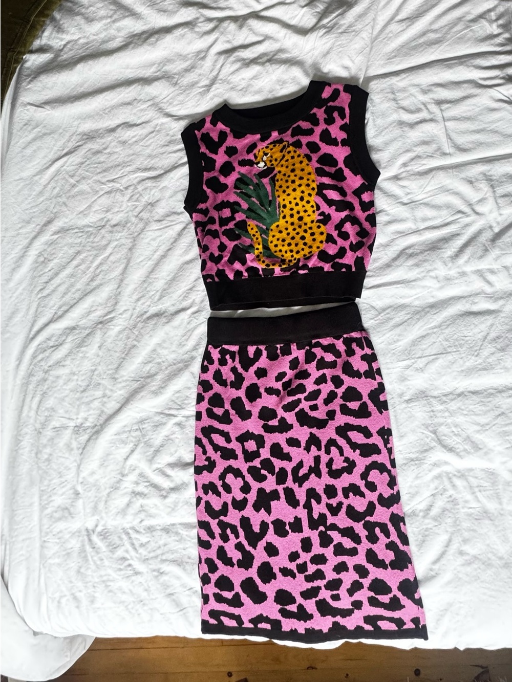 Oxknit Pink & Black Leopard Knit Two-Piece Set with Cheetah